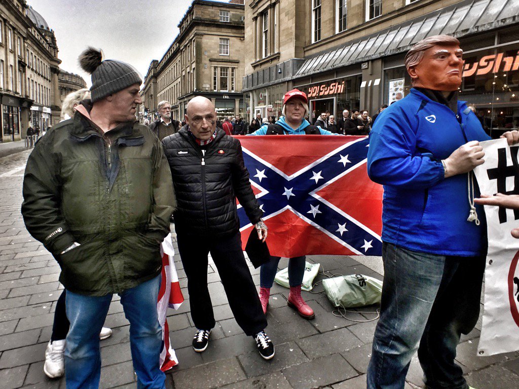 Newcastle's anti-EU marchers displaying a confederate flag and a Trump mask