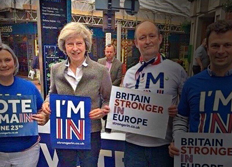 Theresa May taking part in the Remain campaign