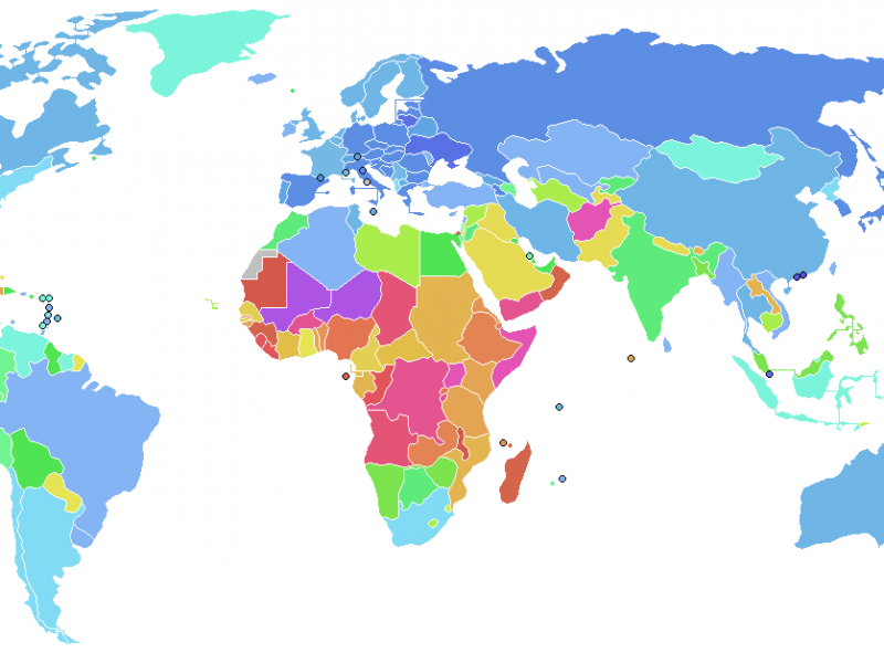 Map of countries and territories by fertility rate